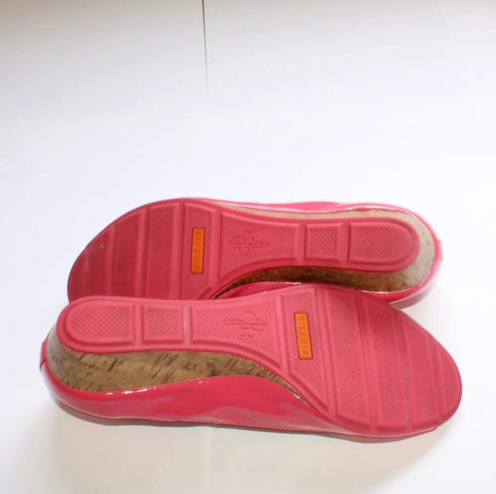 Cole Haan Pink Patent Leather Peep-Toe Wedges with Cork Heel - Picture 15 of 16